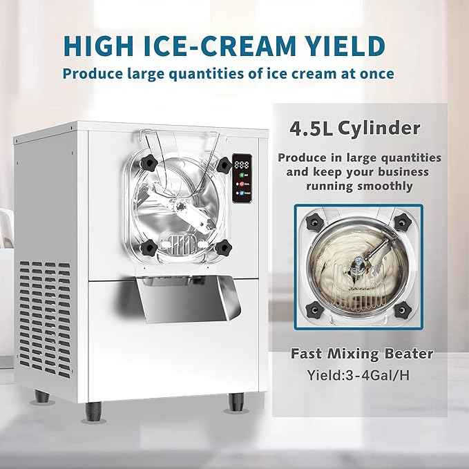 Commercial Hard Ice Cream Maker Machine 1400W 110V 3 to 4 Gallons Per Hour Gelato Ice Cream Machine with Auto Clean LED Panel Perfect for Snack Bar Restaurants