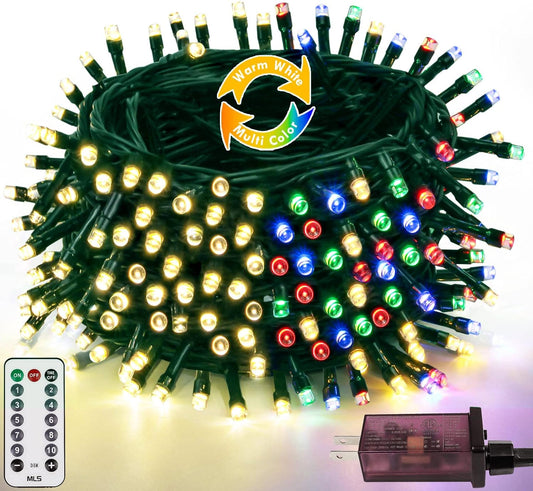 82FT 200 LED Color Changing Christmas String Lights with Remote & Timer & Memory Function, 8 Lighting Modes Waterproof Fairy String Lights for Xmas Tree Holiday Party Garden (Warm White & Multicolor)