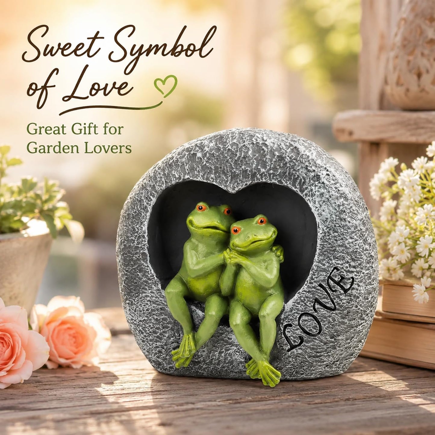 MeritMode Frog Garden Decor Outdoor Statue, Funny Resin Frog Figurine for Patio Porch Yard, Cute Garden Sculpture for Lawn Decor, Gardening Gift for Women Mom Frog Lovers