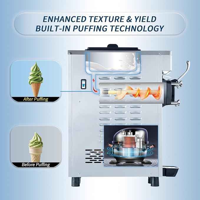 Commercial Ice Cream Machine, 1.35kW 16-22L/H Yield, Single Flavor Countertop Soft Serve Maker with 7L Hopper 1.7L Cylinder, Pre-cooling Puffing & Hopper Stirring, YKF-8116F