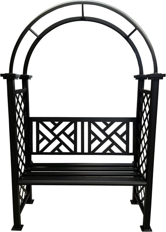Black Aluminum Garden Arbor Arch with 2-Seater Bench