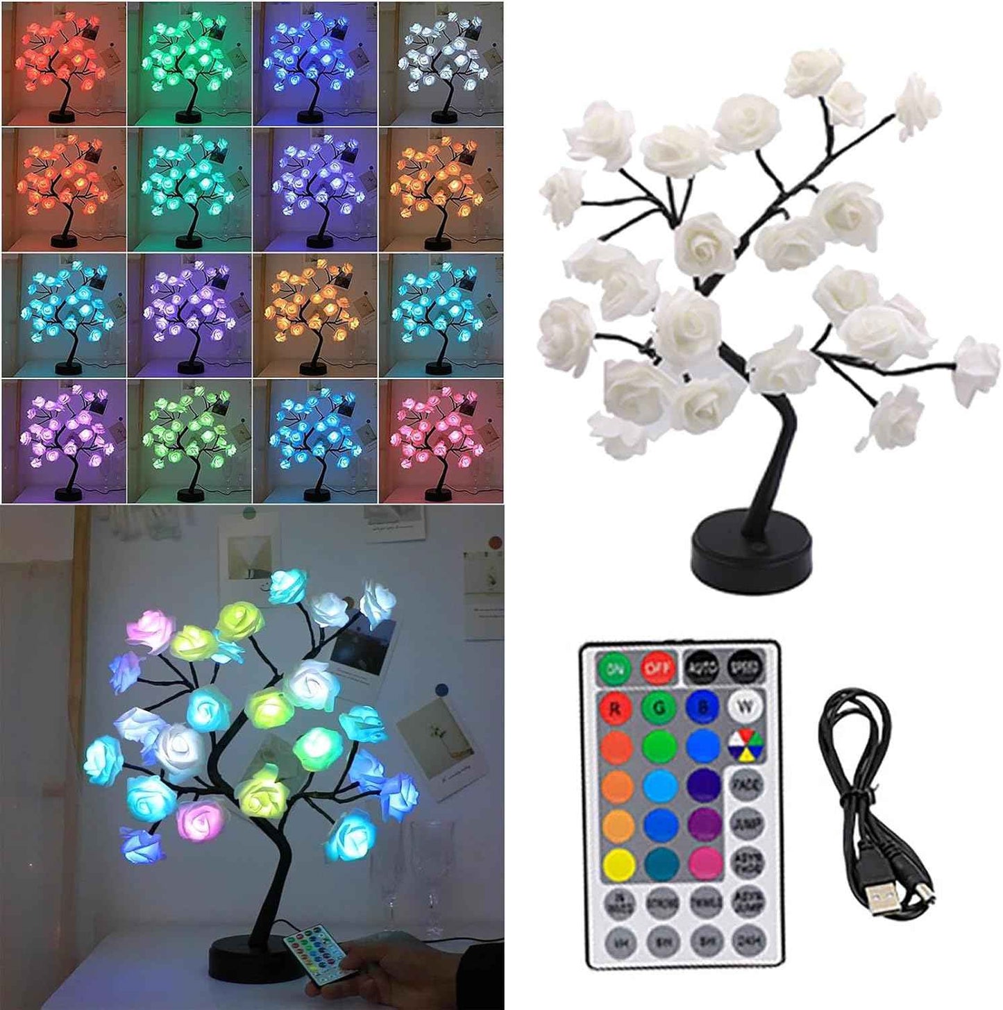 17 Colors Rose Tree Lamp, Color Changing Multicolor LED Table Lamp with Remote, 18" Pink Flower Bonsai Tree Light, Decorative Desk Tree for Mother’s Day, Christmas, Valentine’s Day, Wedding Decor