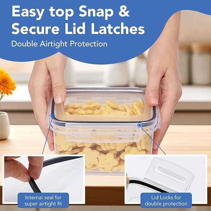 15 PCS Airtight Food Storage Containers with Lids, BPA Free Clear Plastic Kitchen and Pantry Organization and Storage Set for Flour, Sugar, Cereal, Pasta, Includes 15 Labels and Marker