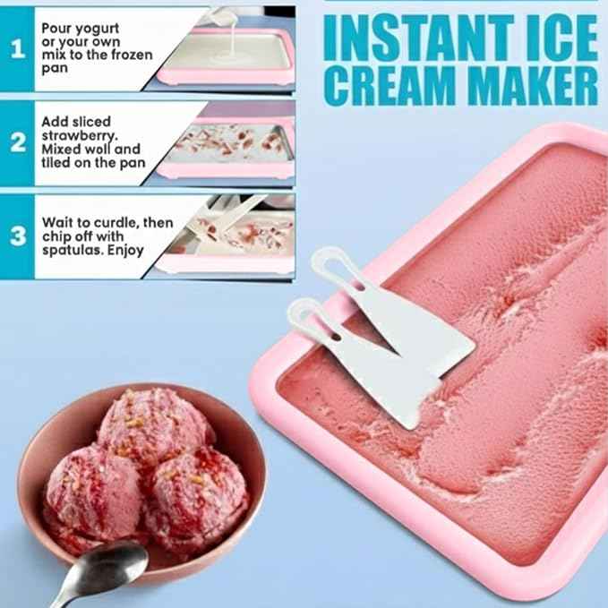 Extra Large Rolled Ice Cream Maker (14"x10") - Make Instant IceCream w/the Family - Manual Roll Your Own IceCream - Roll Ice Cream Tray (Light Pink)