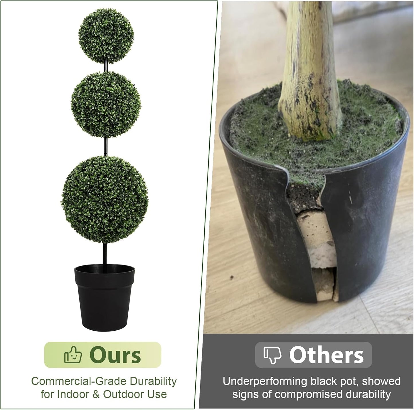 VIVATREES 4FT UV-Resistant Artificial Triple Ball Boxwood Topiary Set of 2, All-Weather Outdoor & Indoor Decor for Garden, Porch, Entryway