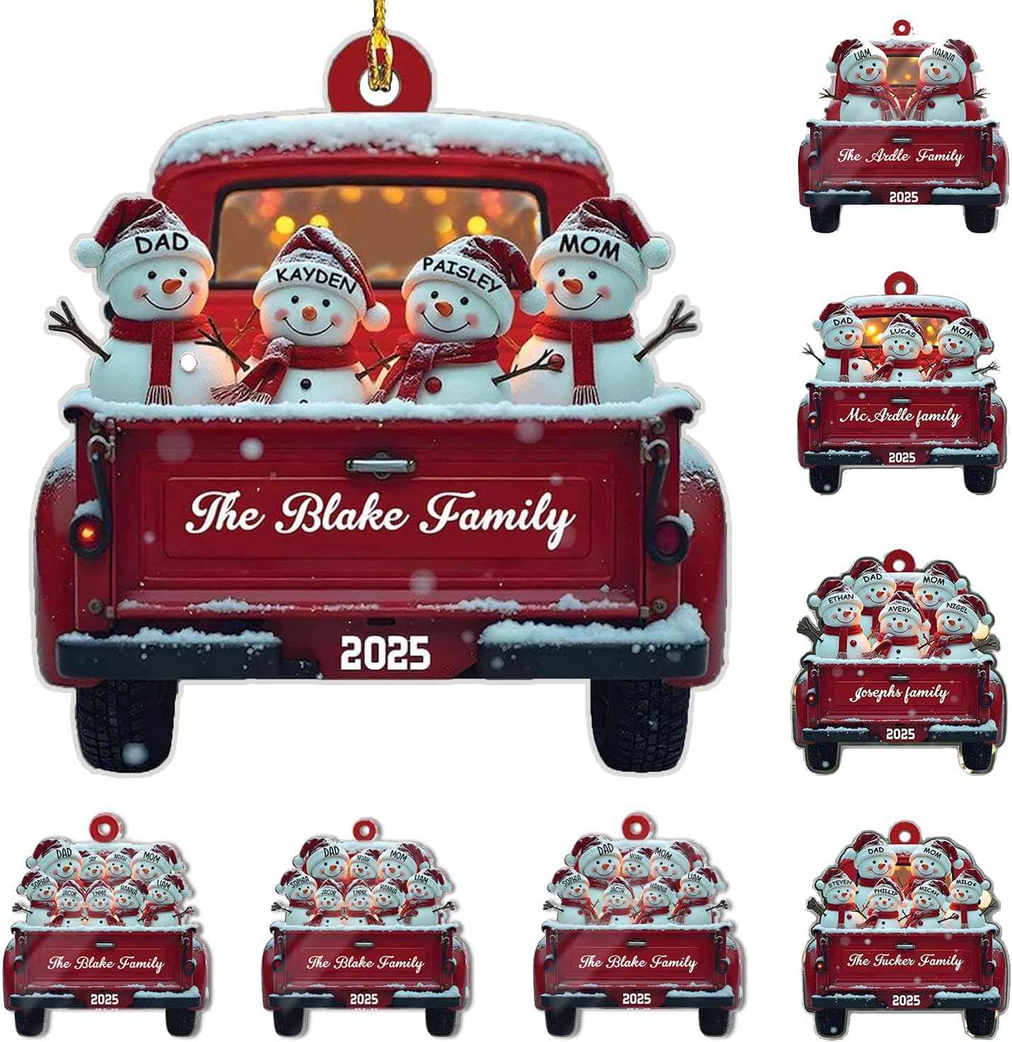 Personalized Christmas Ornaments 2025 Family of 2/3/4/5/6/7/8/9/10 Custom Snowman Ornament with Names and Year, for Family of 2/3/4/5/6/7/8/9/10 Members, Custom Ornament Xmas Gift Idea