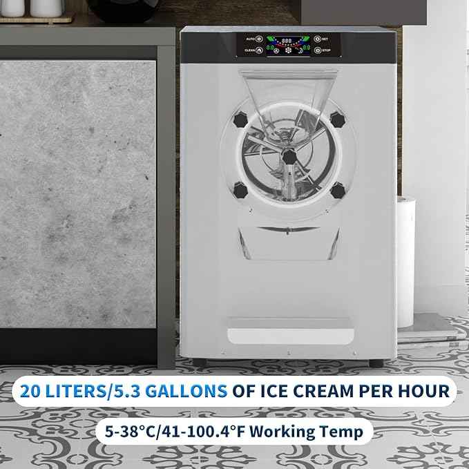 2000W Commercial Hard Ice Cream Machine, 18-24L/H (6.3GPH) Capacity Suitable for Restaurant/Bar/Home, LED Display, 110V 60Hz