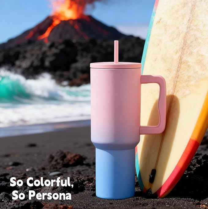 40 oz Tumbler with Handle and Straw & 6PCS Cup Accessories for 40 oz Cup - Vacuum Insulated Stainless Steel Double Wall Water Bottle Travel Coffee Mug - Holiday Gifts for Women Men (Bubble)