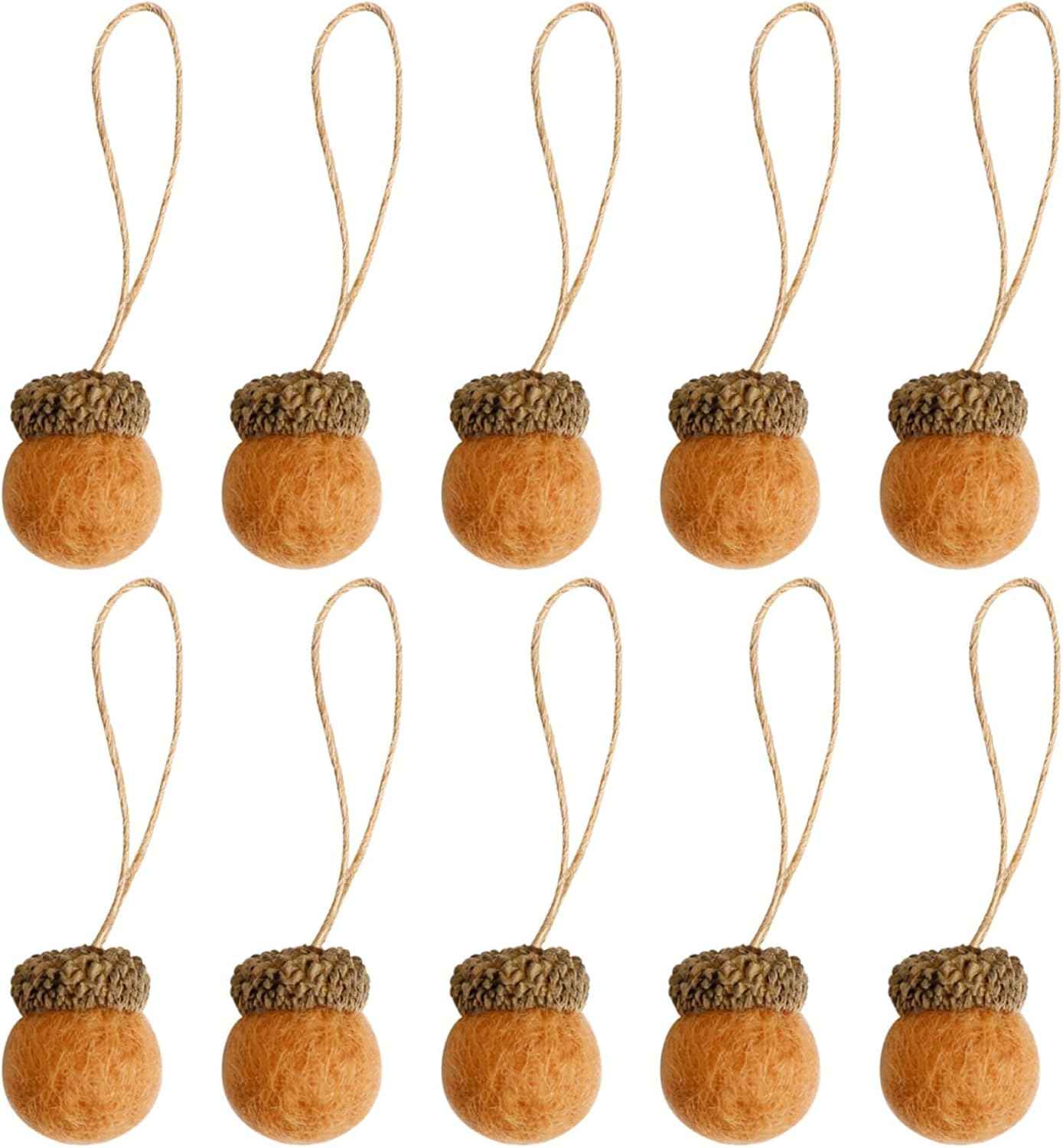 Acorns for Decorations, 10Pcs Felt Acorn Ornaments, Hanging Wool Felted Acorn Garland for Fall Tree Ornaments, Ball Pom Decor with Rope for Thanksgiving Christmas Tree Mantel