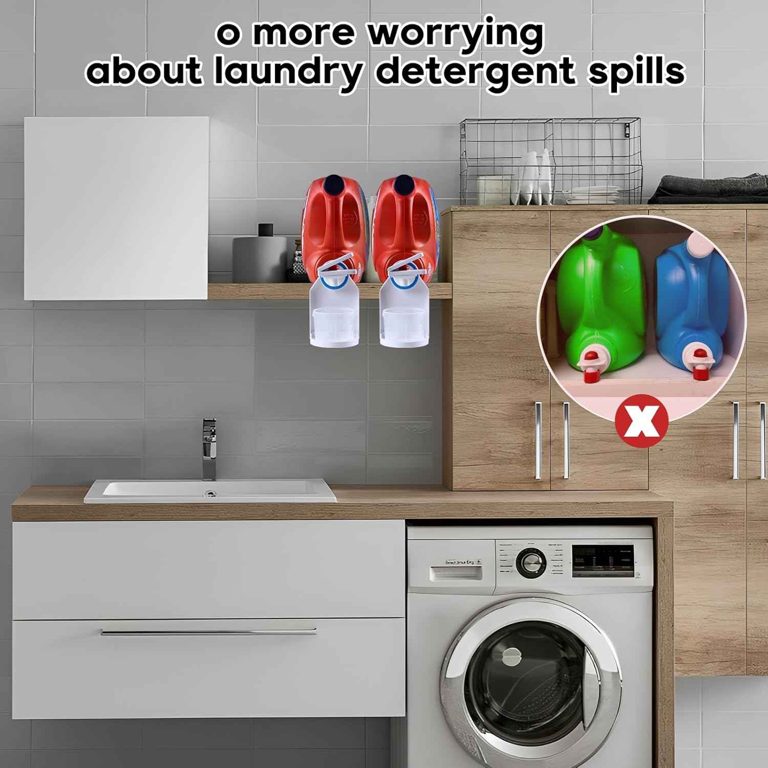 KMOUANTS 2 Pack Laundry Detergent Dispenser Cup Holder, Nozzle button upgrade，Easily No More runny or Messy Laundry Detergent, Laundry Cup Holder and drip Tray Room Organization and Storage