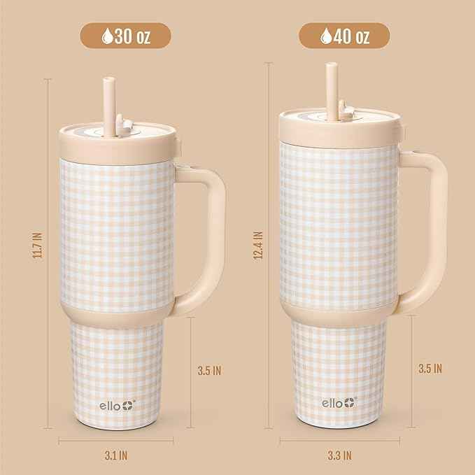 Ello Oasis 30oz Stainless Steel Water Bottle - Beige Gingham