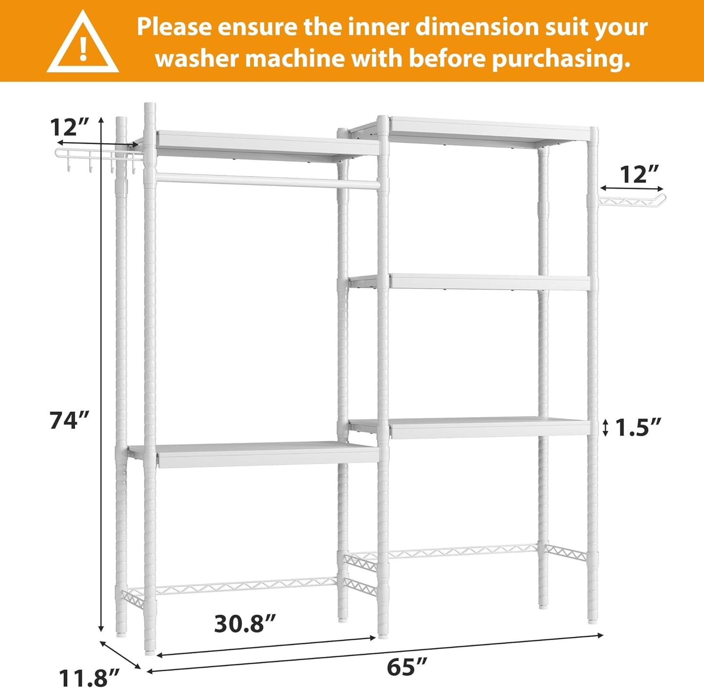 30" Over-the-Washer Shelf, 5-Tier Dryer Storage Shelf with Adjustable Height, Laundry Organizer with Double-Layer 100lb Shelves, Bathroom Shelf, Space-Saving Storage for Bathroom, Laundry Room, White