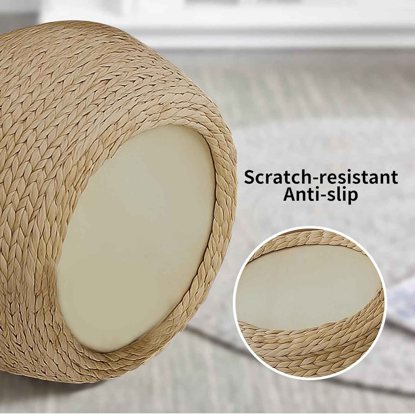 Solid Wood Straw Round Pouf Ottoman, Small Handwoven Boho Extra Seat, Low Tatami Ottoman Footrest for Living Room Bedroom Patio Garden (12.2"x12.2"x8.7")