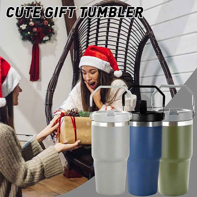 20 oz Tumbler with Handle, Insulated Tumbler with Lid and Flip Straw Leak Proof Double Wall Stainless Steel Vacuum Travel Coffee Mug Insulated Water Bottle Thermal Cup, Cupholder Friendly, Navy