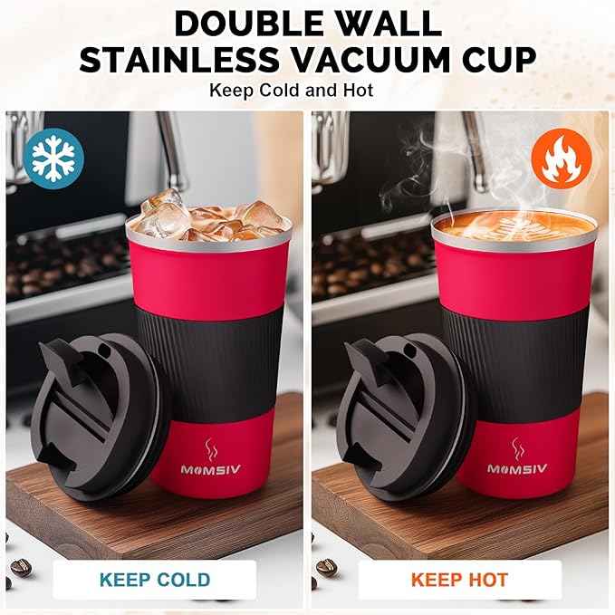 MOMSIV 17oz Travel Mug, Insulated Coffee Cup with Leakproof Lid, Vacuum Stainless Steel Double Walled Reusable Tumbler for Hot and Cold Water Coffee and Tea In Travel and Car
