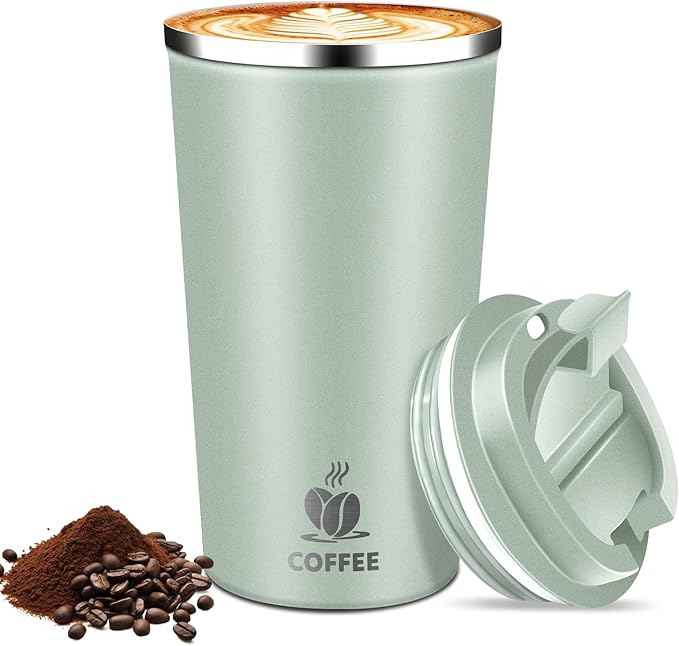 17oz Insulated Travel Coffee Mug with Flip Lid – Leakproof Stainless Steel Insulated Coffee Tumblers, Reusable Coffee Cup for Hot & Cold Drinks, Perfect for Camping & On-the-Go