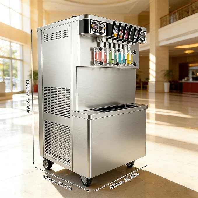 Commercial 7 Flavors Soft Serve Ice Cream Machine,17 Gal/H Yield Floor Stand Soft Ice Cream Maker,4+3 Mixed Frozen Yogurt Ice Cream Machine-Upper Tanks Refrigerated,For Restaurant Snack Bar
