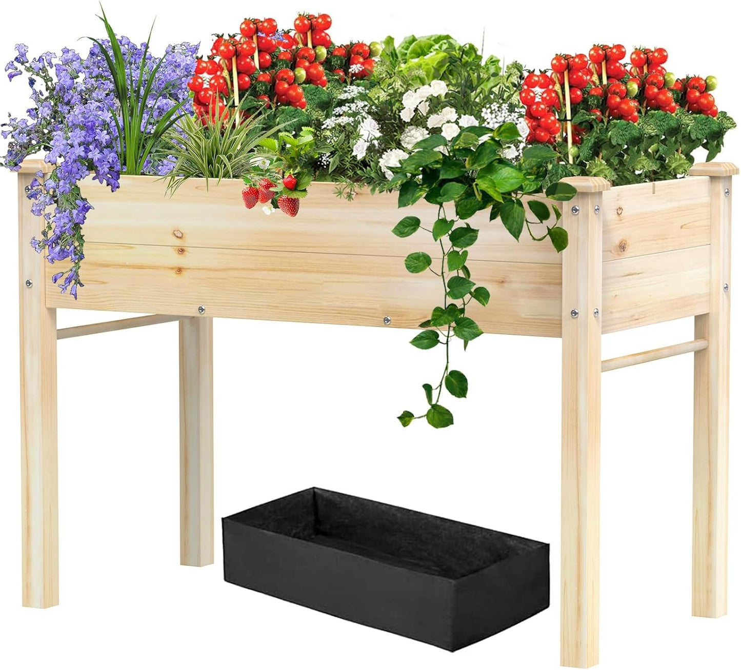 48x24x31IN Elevated Wooden Raised Garden Bed with Legs, Reinforced Large Planter Box for Vegetable Flower Herb Outdoor, Standing Growing Bed forGardening/Backyard/Patio/Balcony, Liner Included