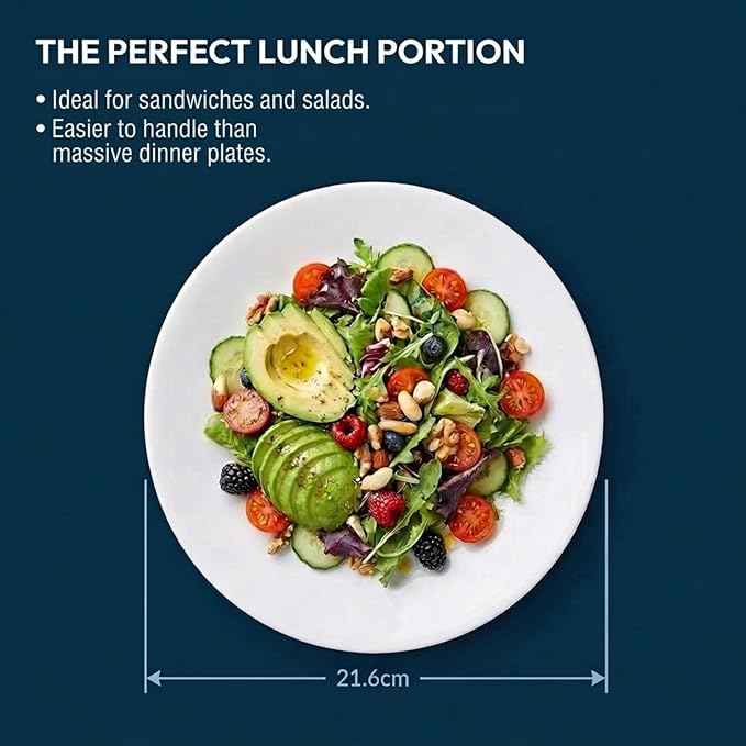 Corelle Vitrelle 6-Piece Salad Plates Set Triple Layer Glass and Chip Resistant, 8-1/2-Inch Lightweight Round Plates, Winter Frost White