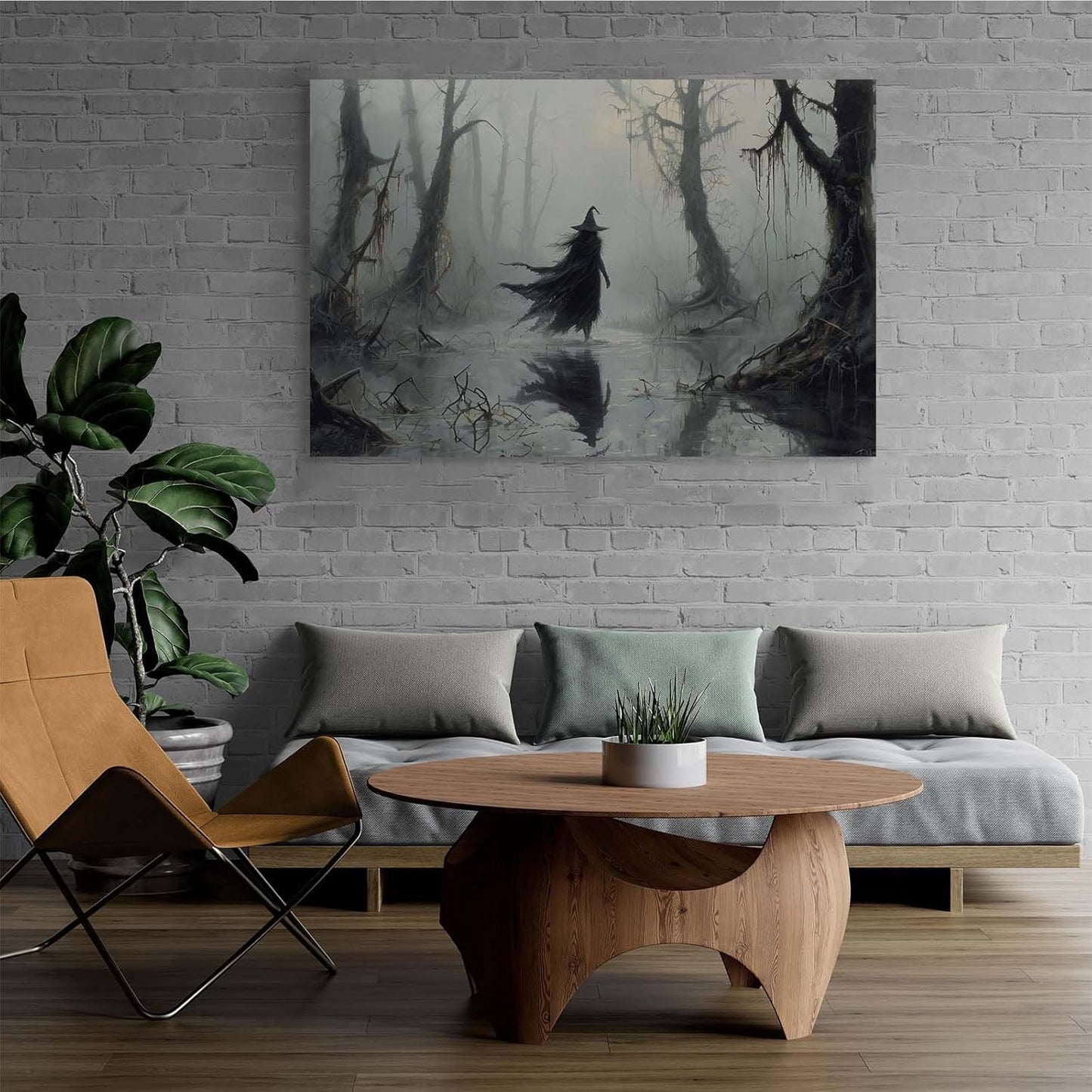 Vintage rustic swamp witch poster dark moody wall art gothic horror season halloween print for home decor retro dark moody painting8x12in Wood Framed