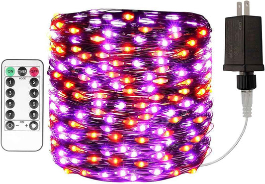 Halloween Fairy Lights 66FT 200 LED Waterproof Plug in Purple and Orange LED String Lights with Remote 8 Modes for Indoor or Outdoor, Patio, Backyard,Garden