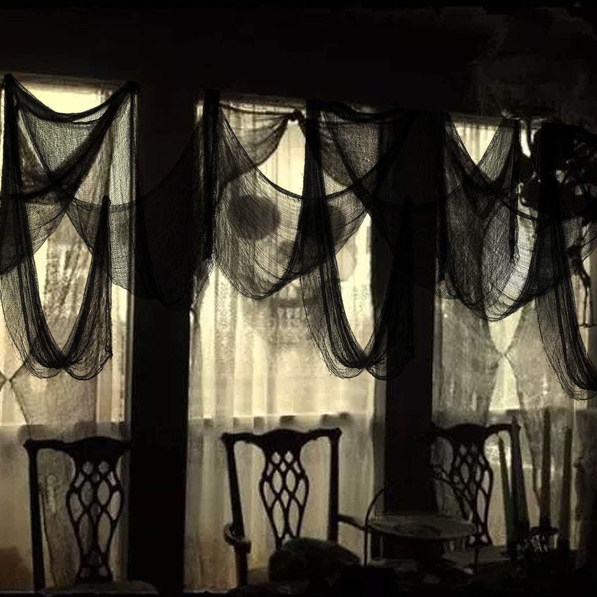 Biubee 5Pcs Halloween Black Creepy Cloth - Spooky Gauze Fabric Cloth for Haunted Horror House Halloween Party Doorway Outdoors Decoration (30" × 72")