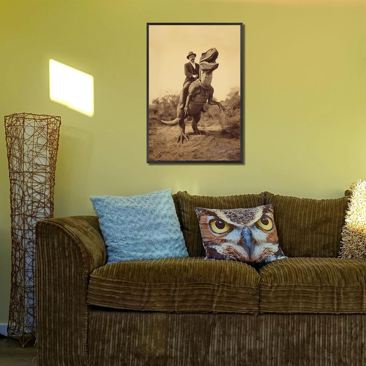 Goth Decor Antiqued Wicca Art Poster Dark Academy Dinosaur And Cowboy Canvas Wall Art Horror Posters Spooky Indoor Art Family Bedroom Office Space Decor 24X36inch Aluminum Framed