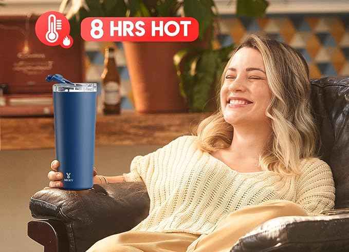 Meoky 24 oz Travel Coffee Mug with Leak-proof Lid, Stainless Steel Insulated Coffee Tumbler, Keeps Hot for 8 Hours or Cold for 24 Hours, Fits in Car Cup Holder (Sea)
