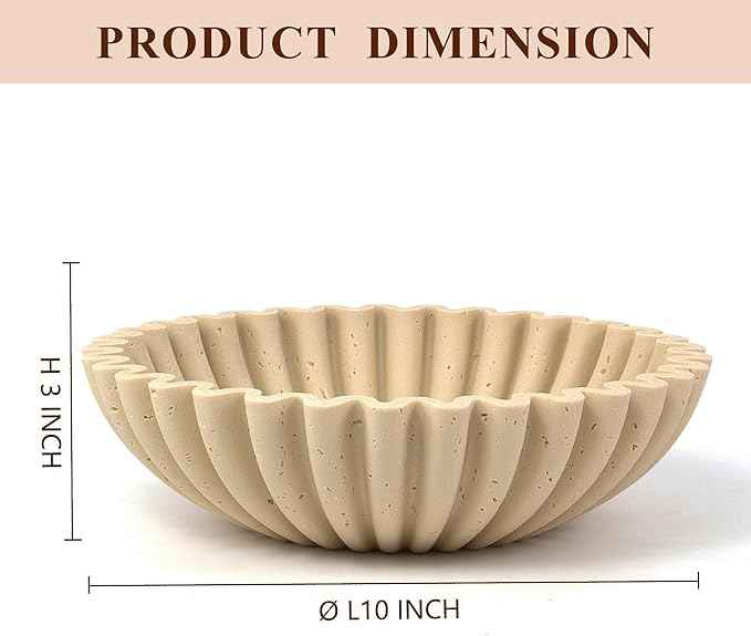 YMXYJM Large Decorative Bowl, Modern Handicraft Bowls for Home Decor, Decorative Fruit Bowl for Kitchen Counter, Ruffle Decor, Stylish Key Bowl for Entry Table, Artificial Travertine Beige