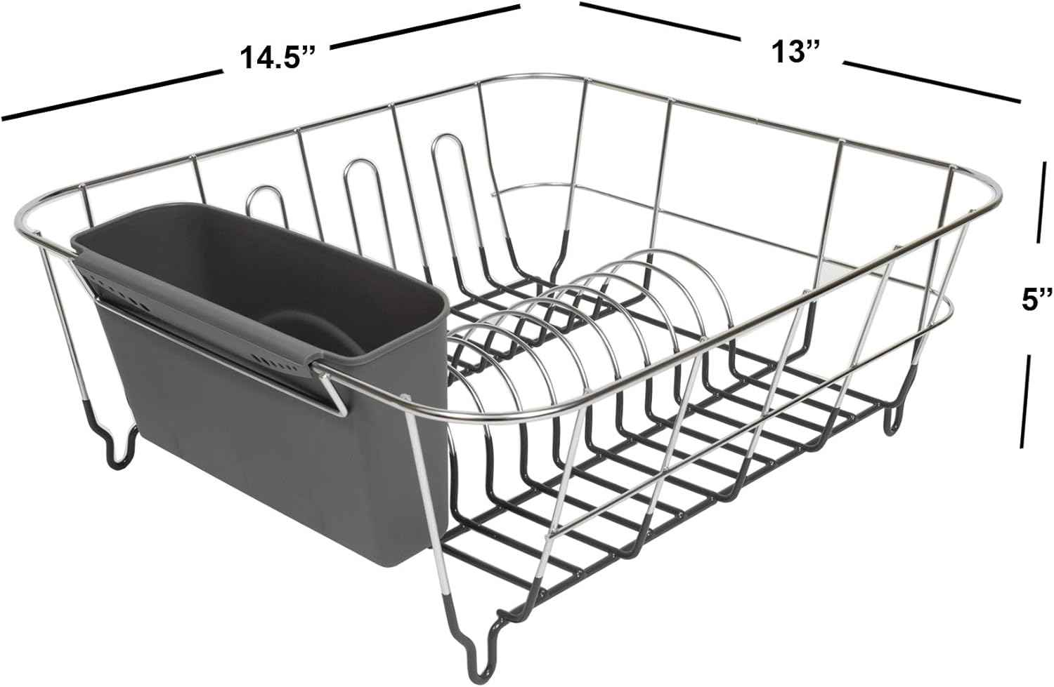 Dish Drying Rack & Cutlery Holder 2 Piece Set ✅ Compact Sink-Fitting Dish Drainer with Rubberized Undercoating ✅ Space-Saving Kitchen Organizer for Plates, Cups, Bowls & Utensils In Sink, Dark Gray
