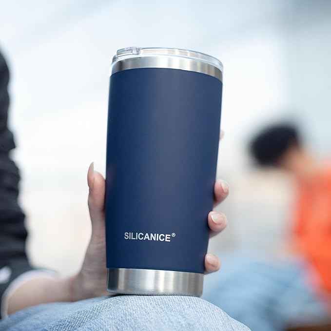 Coffee Tumbler 20 oz, Double Wall Stainless Steel Travel Coffee Mug with Removable Slider Lid, BPA Free, Car Cup Holder Compatible - Gym/Office/Travel/Home - Navy Blue