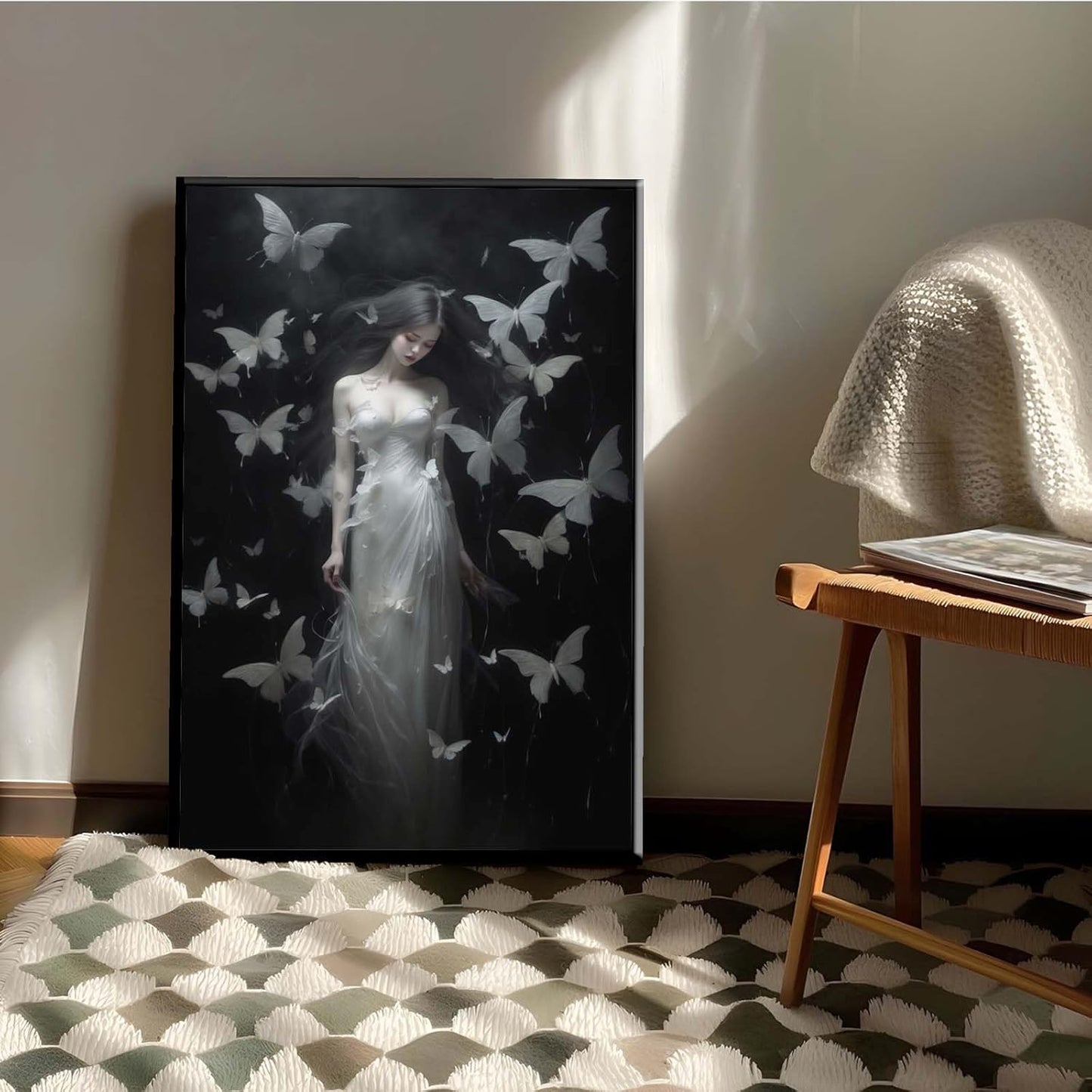 JFHCQJPK Vintage Gothic Feminine Canvas Wall Art Print Butterfly Poster Moody Female Wall Art Retro Artwork Dark College Decor for Home Bedroom16x24in Metal blackFramed