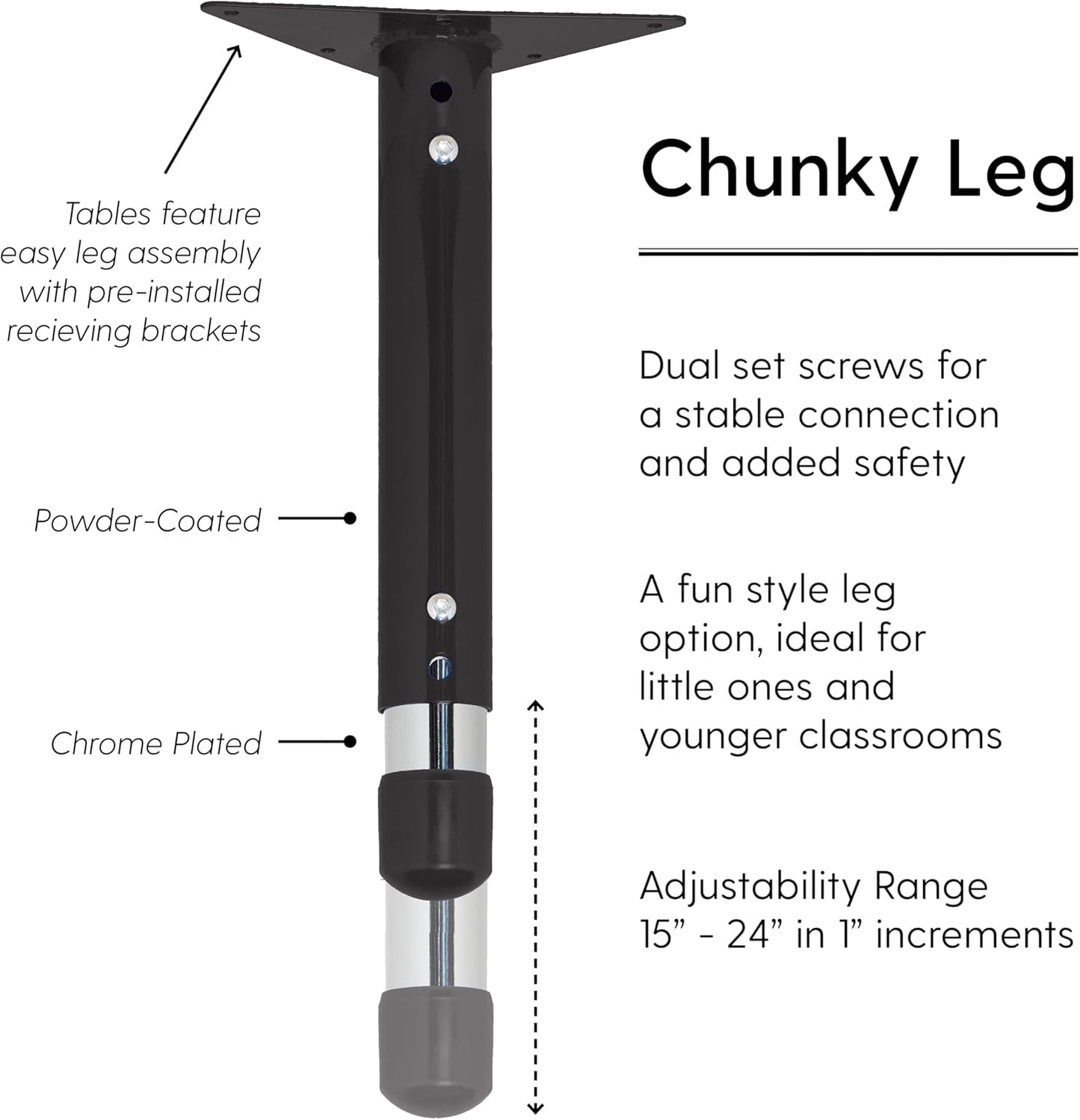 FDP Rectangle Activity School and Classroom Kids Table (24 x 72 inch), Chunky Toddler Legs, Adjustable Table Height 15-24 inches - Gray Top and Black Edge