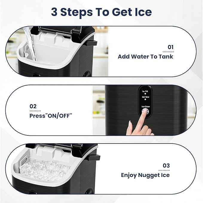 Antarctic Star Nugget Ice Makers Countertop with Auto-Cleaning, 35lbs/Day, Portable Sonic Ice Machine with Handle, Basket and Scoop for Home/Kitchen/Office/Camping(Stainless Steel Black)
