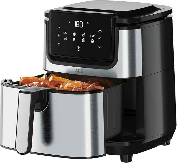 AEG AF6-1-4ST Heißluftfritteuse/Frittieren/Grillen/Braten/Backen ohne/wenig Öl / 8 Programme / 3,5 l Fassungsvermögen/spülmaschinenfest/LED Touch-Display/programmierbar/Edelstahl