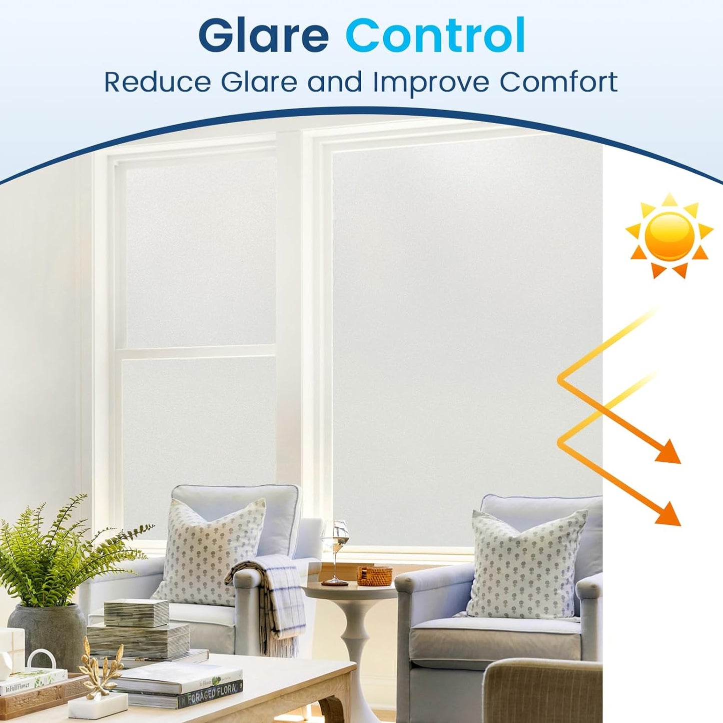 DOWELL Window Privacy Film, Frosted Glass Window Film, Static Cling Non-Adhesive Glass Clings, Sun Blocking Opaque Door Coverings, Reusable Door Sticker for Bathroom Home Office, White, 35.4" x 118"