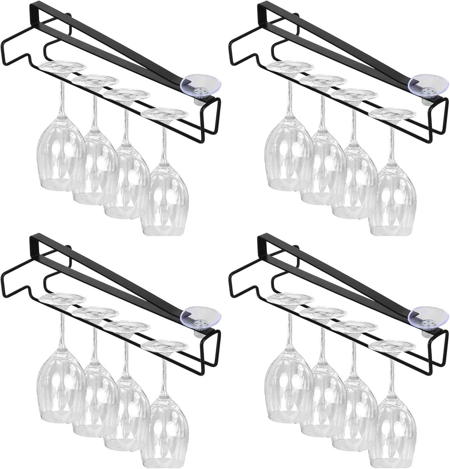 4 Pcs Wine Glass Holder, Stemware Rack Hanger Under Cabinet Wine Glass Rack Kitchen Hanging Glasses Storage Rack Organizer, Black