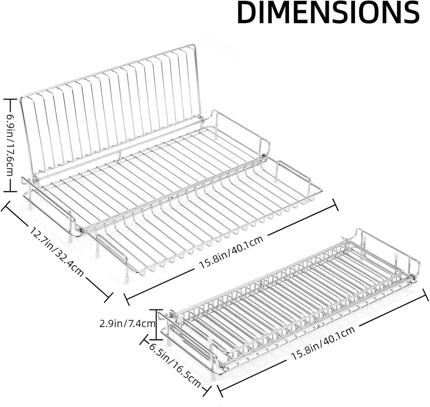 Foldable Dish Drying Rack, Small Dish Drying Racks, Collapsible Dish Drying Rack for Kitchen Counter - Compact Design, Stainless Steel, Silver
