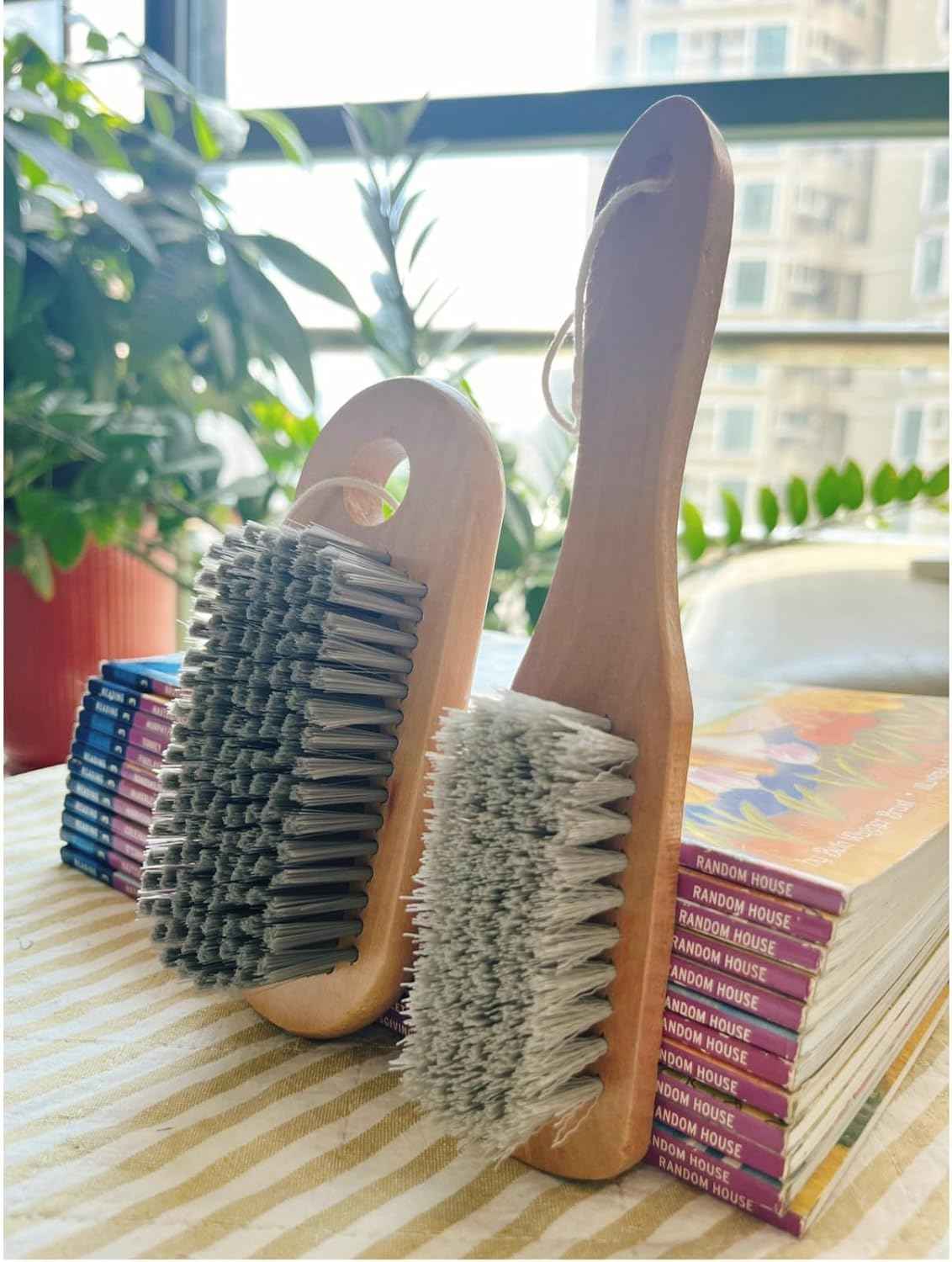 2 Pcs Wood Laundry Brush | Soft Bristle, For Shoe & Clothing Stain Removal, Easy to Grip, Scrubs Tough on Delicate, Hand Washing Clothes