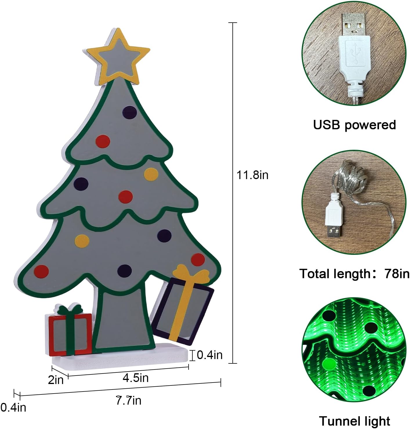 MEETYAMOR Christmas Decorations Indoor, Christmas Tree Infinity Mirror Tunnel Light - 3D Endless Extension LED Night Lamp, USB Powered Colorful Table Centerpiece for Bedroom, Living Room Home Decor