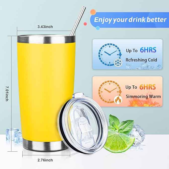 20oz Tumbler with Straw and Brush, Stainless Steel Vacuum Insulated tumbler, Double Wall Insulated Coffee Tumbler for Outdoor, Home, Travel,Office (Buff,4pcs)
