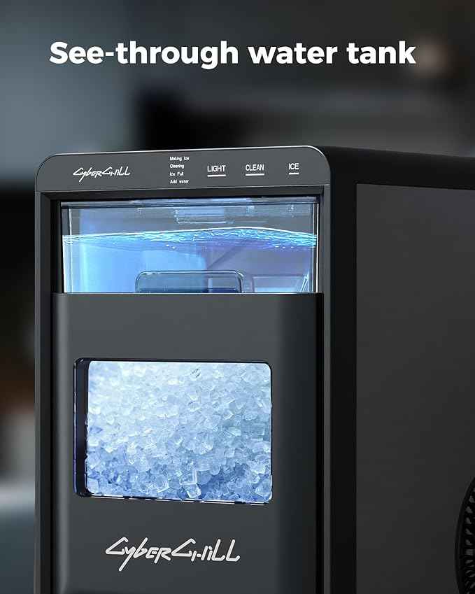 CyberChill Nugget Ice Maker Countertop 44lbs Per Day Pebble Sonic Ice Makers Machine Chewable Pellet Ice with Self-Cleaning Removable Water Tank See Through Window for Home/Kitchen/Office