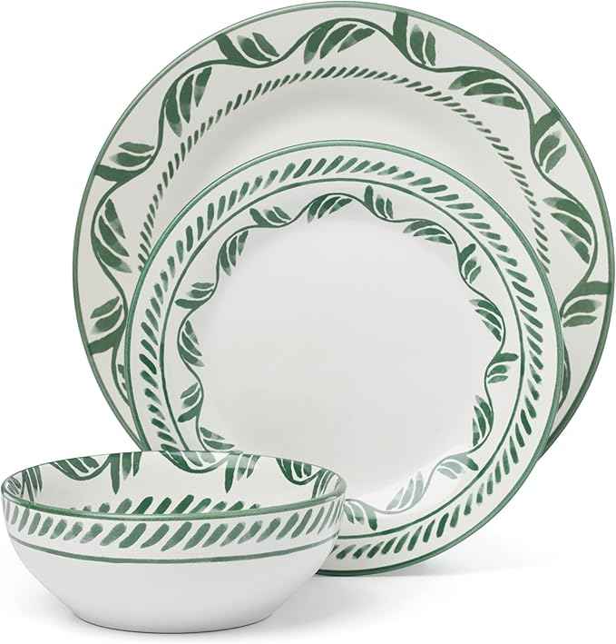Oneida Dinnerware Set, Solear Green 12-Piece Set, Service For 4, Stoneware Material, Dishwasher Safe & Microwave Safe, Home, Kitchen And Dining, Dinner Plates And Bowls Sets (Green, 12 Pieces)