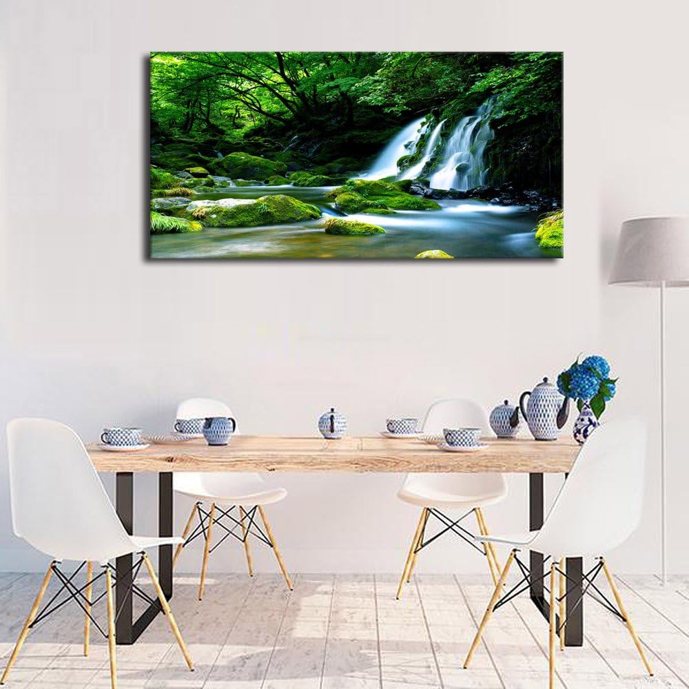 arteWOODS Waterfall Canvas Wall Art Living Room Decoration Large Nature Picture Artwork Modern Landscape Painting Green Forest Prints for Kitchen Office Wall Decor Home Decorations 29" x 58"