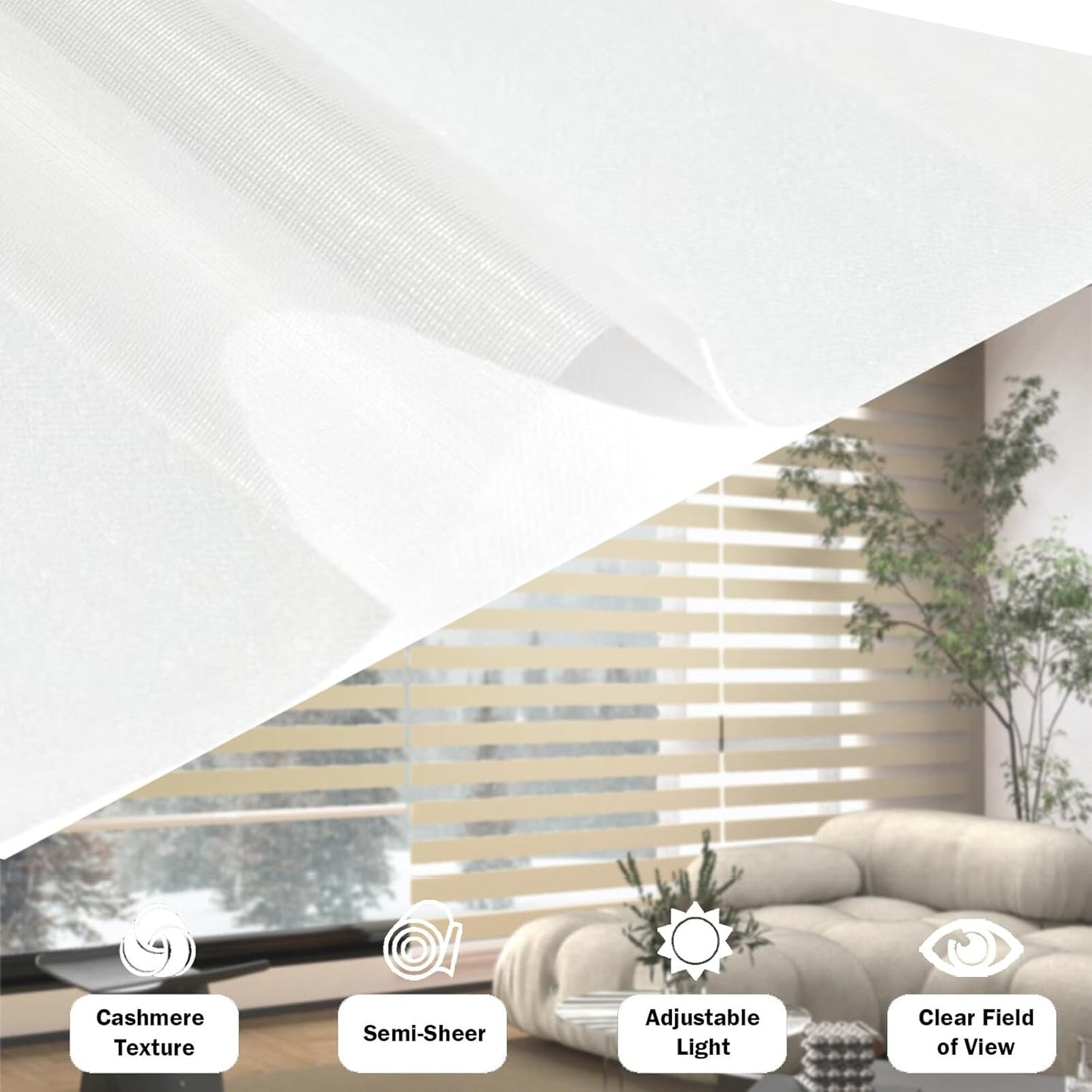 Zebra Blinds for Windows (35" W x 72" H, White) Zebra Roller Window Shades, Corded Dual Layer Light Filtering Privacy for Day and Night, Light Control and Protecting Privacy for Home and Office