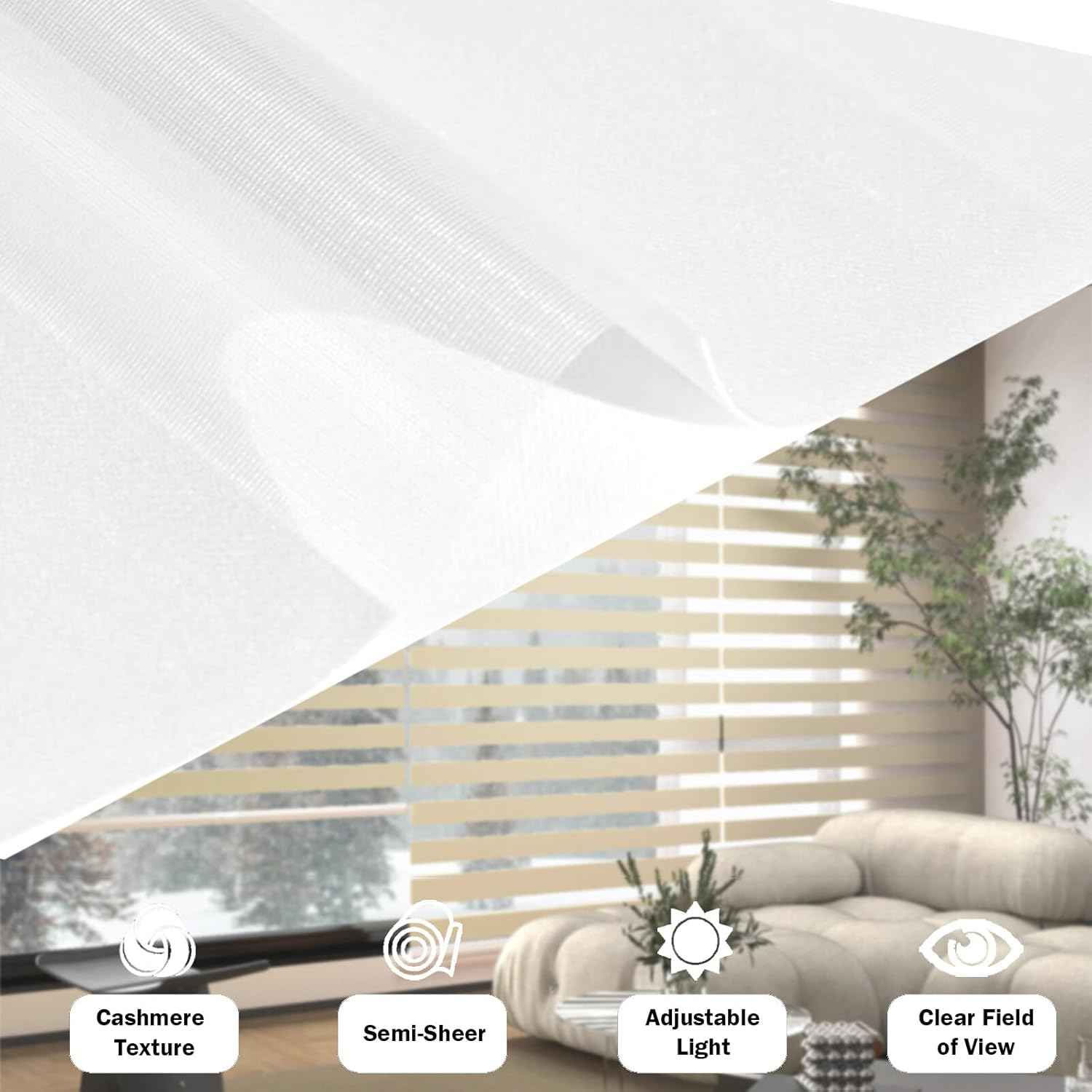 Zebra Blinds for Windows (47" W x 72" H, White) Zebra Roller Window Shades, Corded Dual Layer Light Filtering Privacy for Day and Night, Light Control and Protecting Privacy for Home and Office