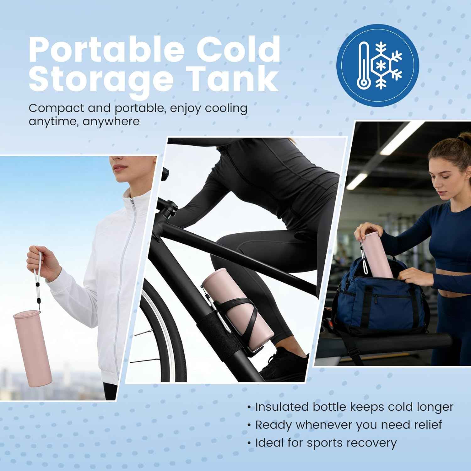 COOLING STATION 3-in-1 Portable Kit: Insulated Stainless Steel Bottle with Reusable Ice Bag & Cooling Towel. Long-Lasting Cold Relief for Daily Commute, Gym, Sports & Outdoor Travel. (pink)