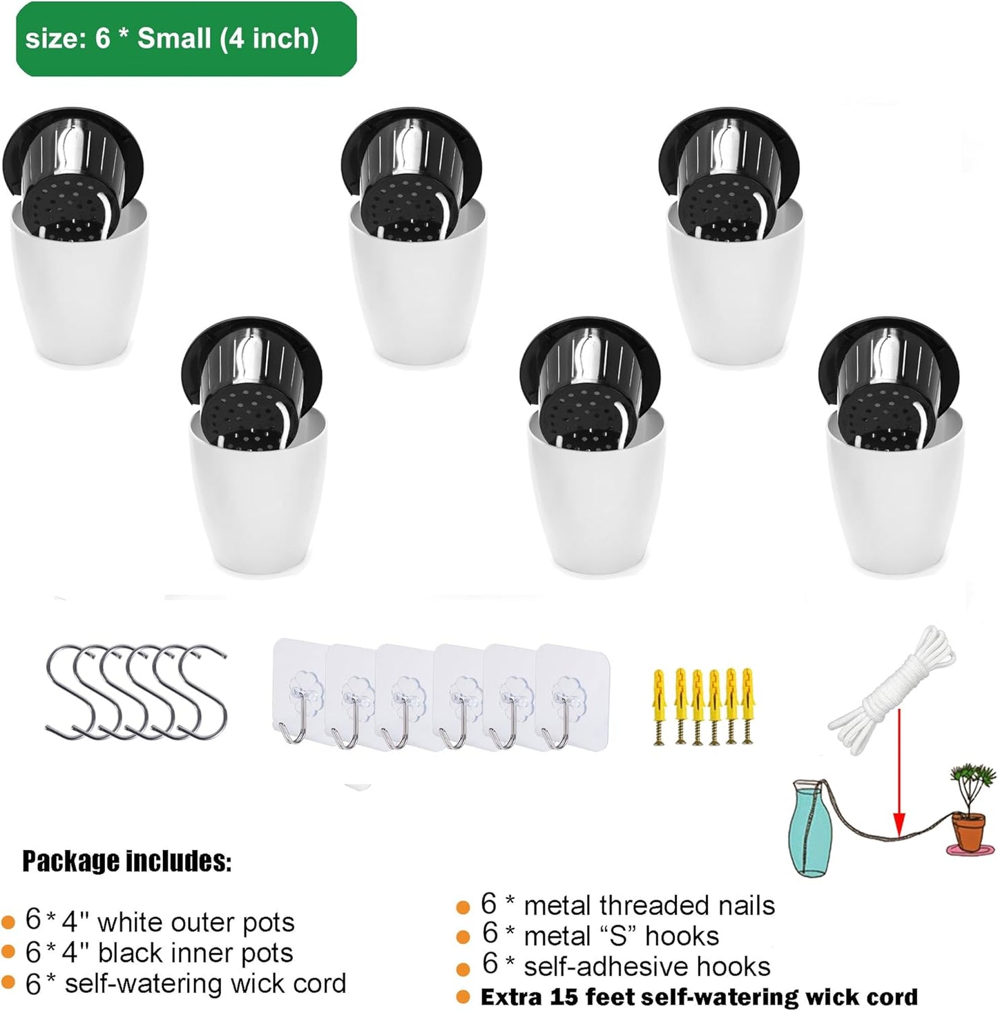 ORIMERC 6 Pack White Self Watering Planter Pots Vertical Living Wall Planter Indoor Outdoor Plant Wall Flower Basket Kitchen Herbs Railing Fence Trellis Decor (Small)