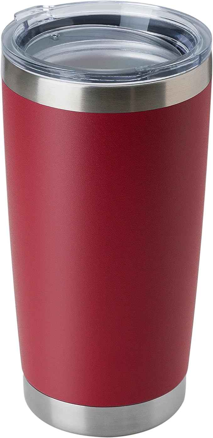 DOMICARE 20oz Stainless Steel Tumbler Bulk with Lid, Double Wall Vacuum Insulated Travel Mug, Powder Coated Coffee Cup, Powder Red, 1 Pack