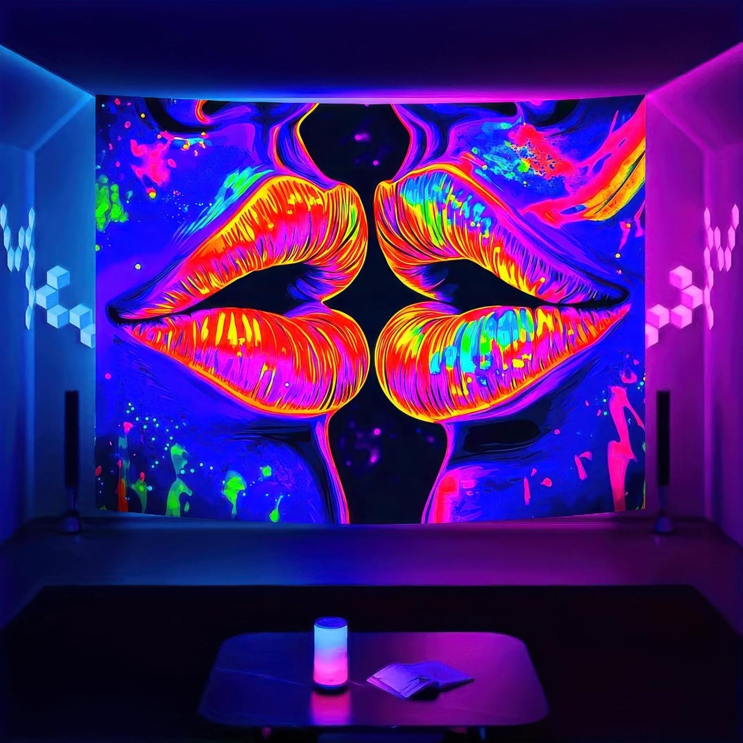 BlissYard Blacklight Tapestry Lip Tapestry Glowing 78x59 Inch UV Reactive Large Neon Decoration Posters Wall Hanging for Home Living Room Bedroom Party Decor Photo Shoot Props